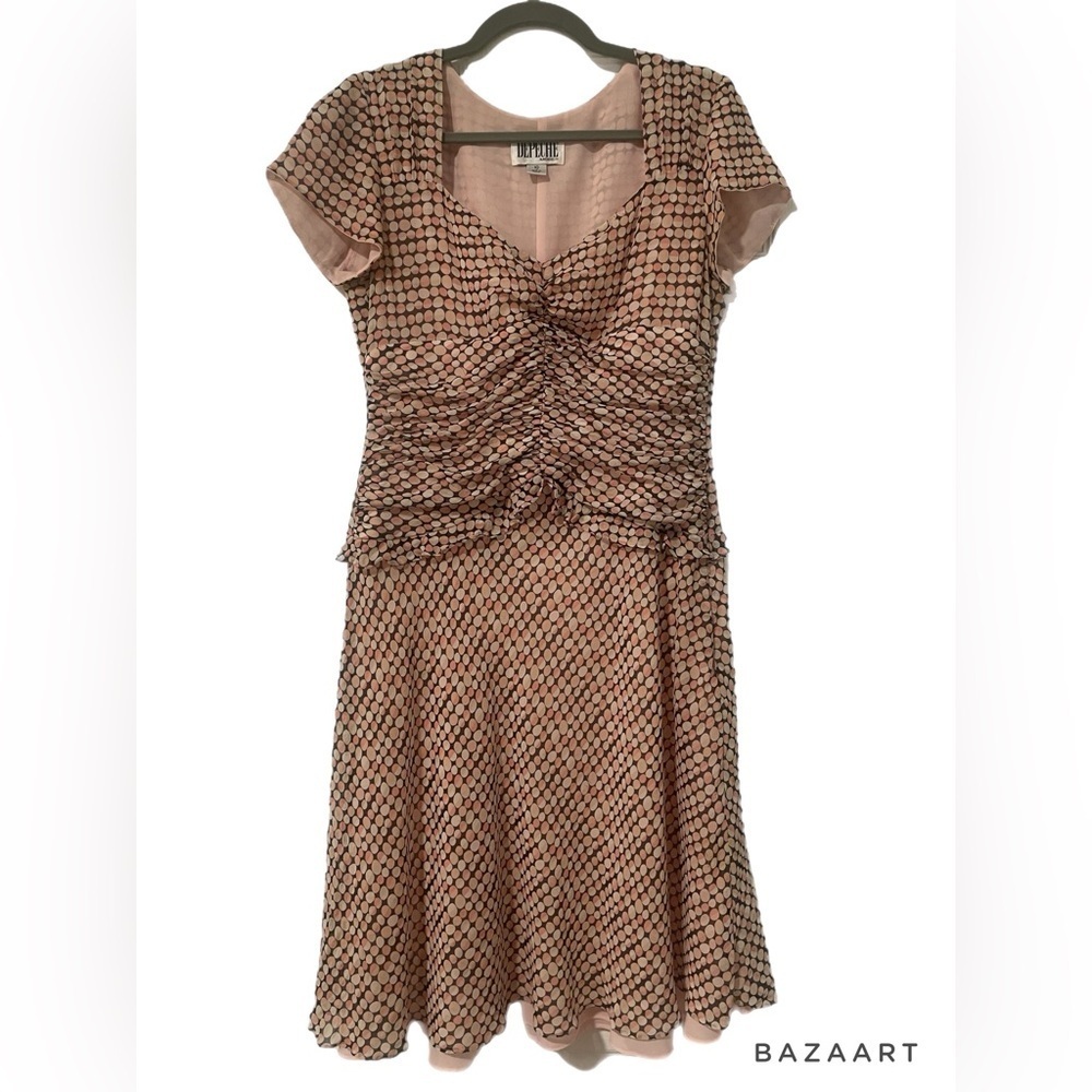 Yves Cossette Depeche Mode dress size 10.  Brown, pink and ivory pattern. X